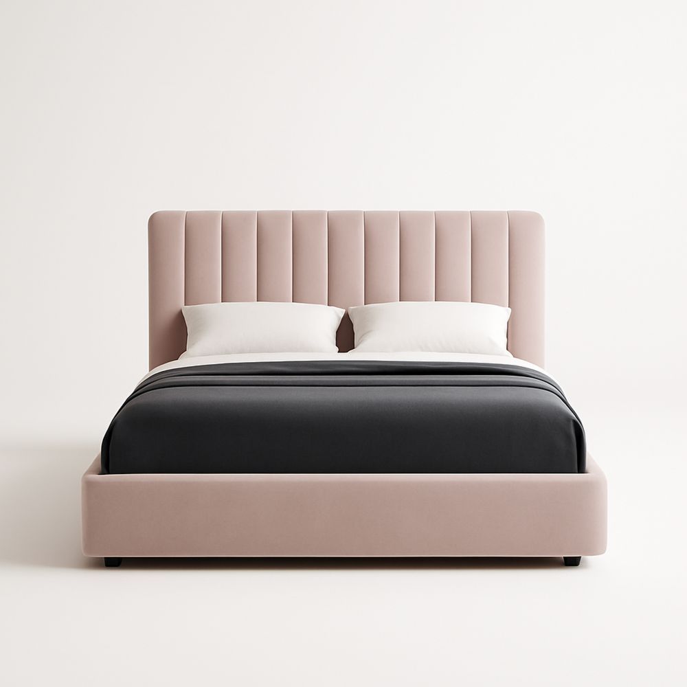 Letto Matrimoniale in Tessuto Vellutato Rosa 200cm x 160cm