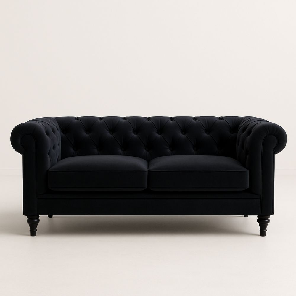 Divano Chesterfield in Velluto Nero a 2 Posti