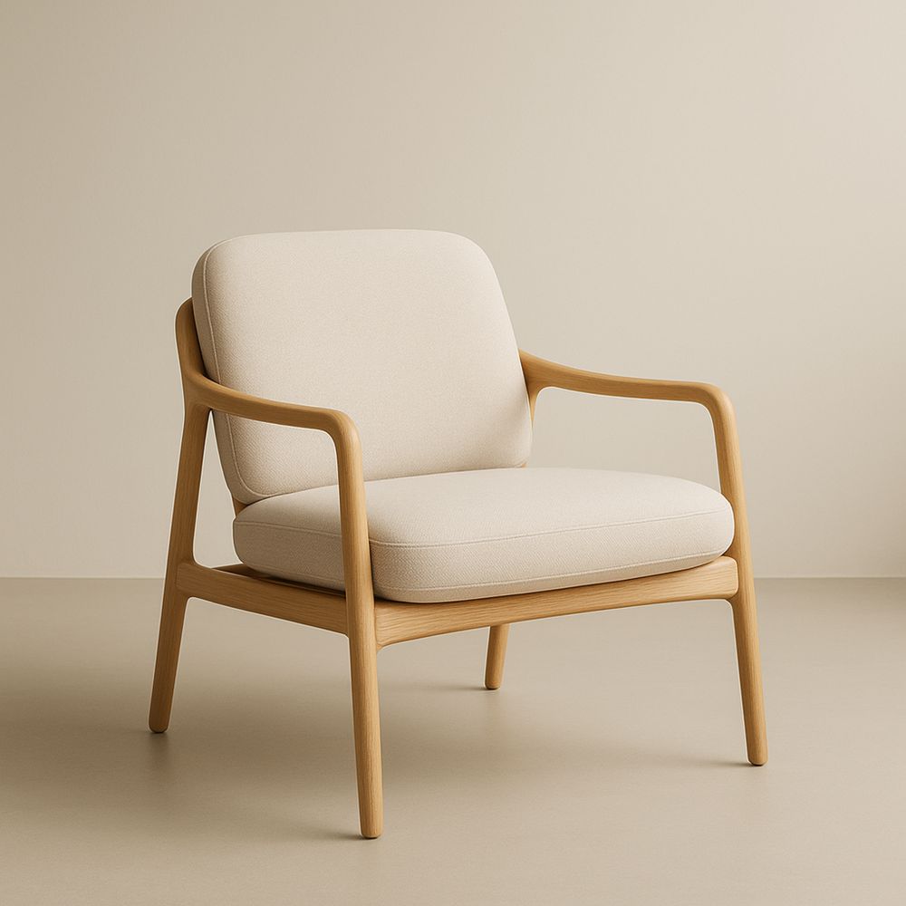 Poltrona in Legno di Frassino e Tessuto in Poliestere Beige