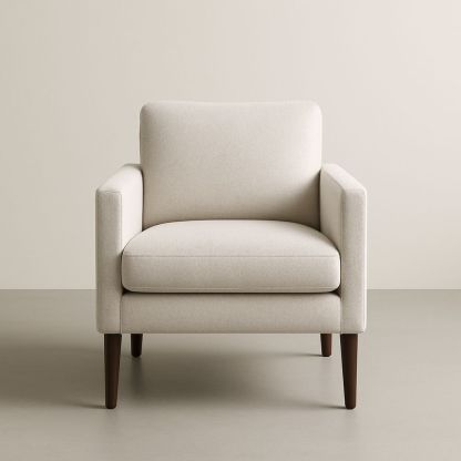 Poltrona in tessuto di poliestere beige con gambe in legno massello