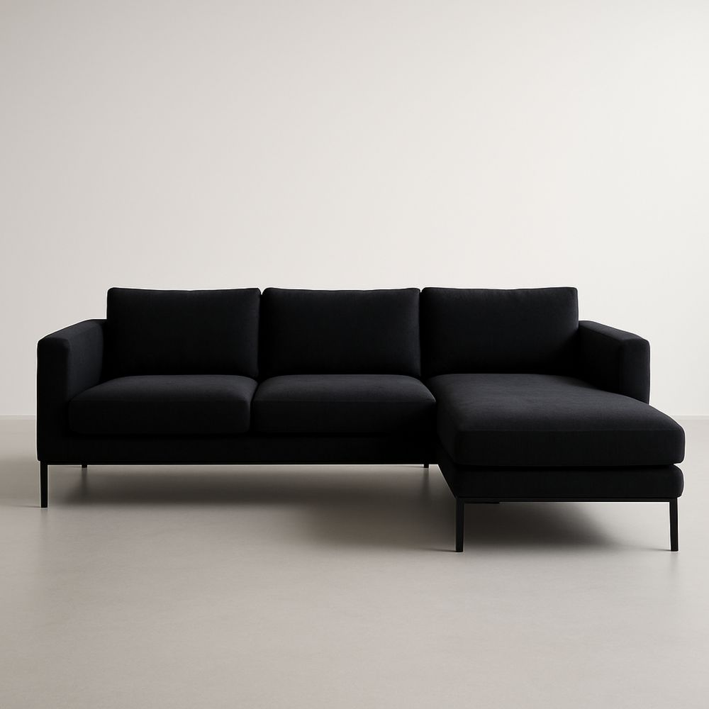 Divano a L in tessuto nero