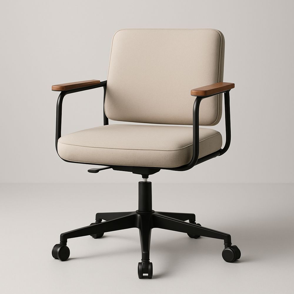 Sedia da ufficio in tessuto poliestere regolabile con rotelle e braccioli in legno Nero/Beige