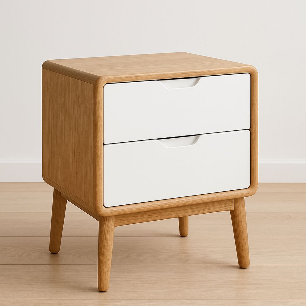 Comodino due cassetti in legno e MDF 40x35x50 cm Bianco