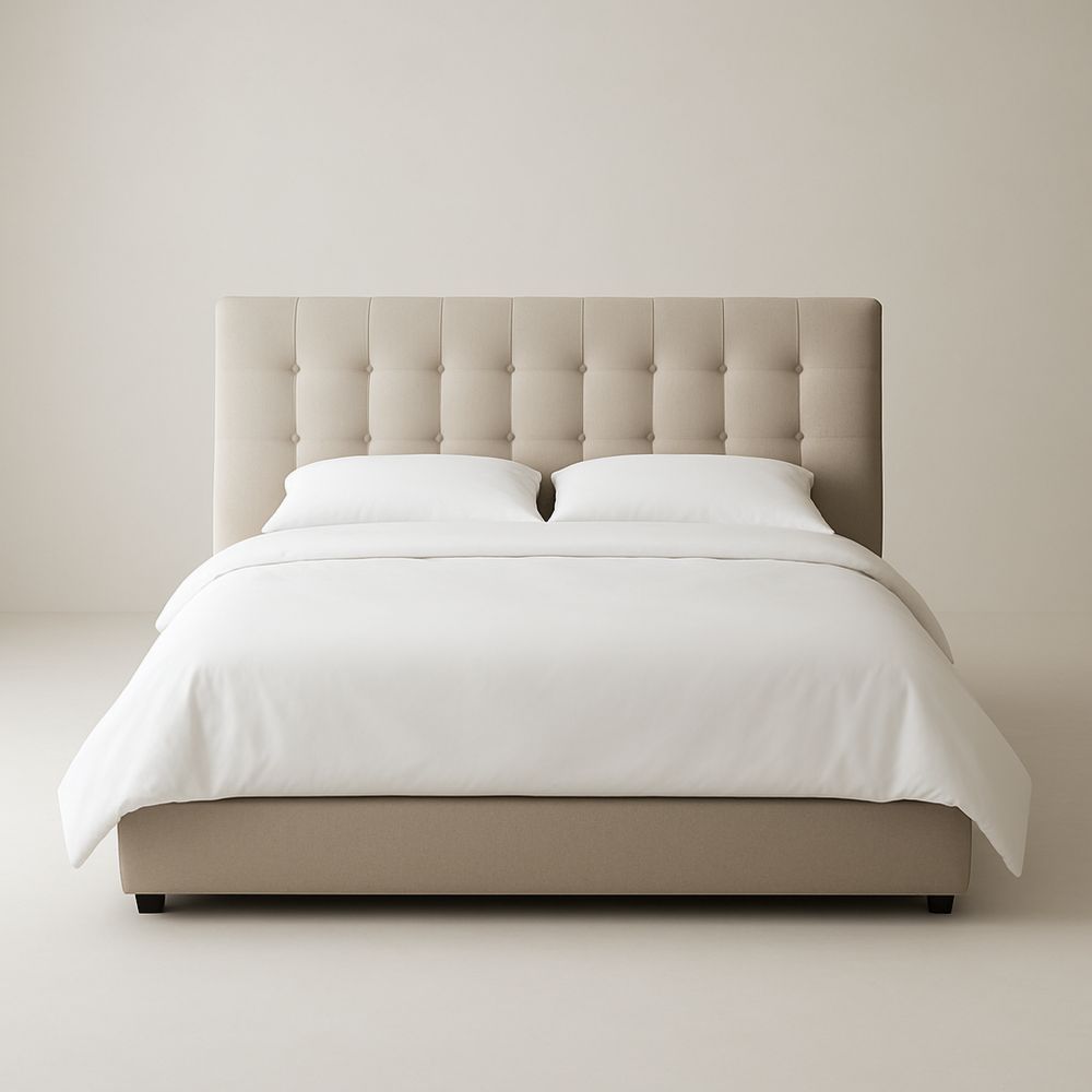 Letto imbottito in tessuto Beige con testiera trapuntata 200x160 cm