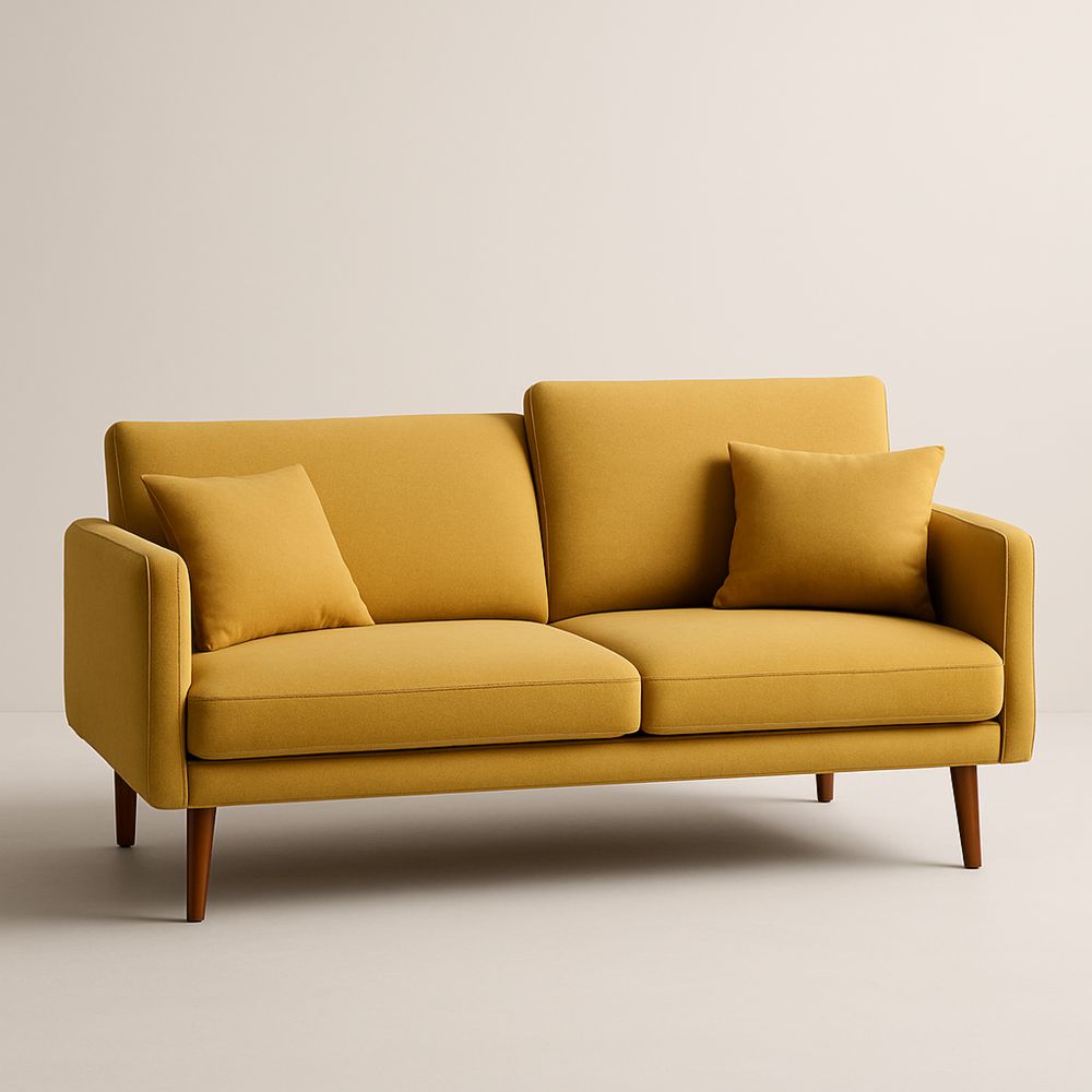 Divano a 2 posti in poliestere giallo con gambe in legno