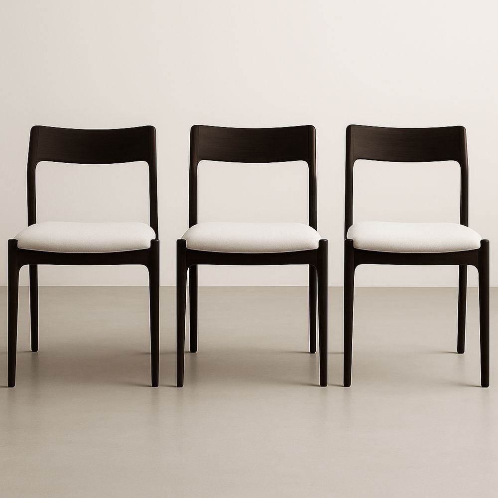 Set di 3 Sedie in Legno e Cotone Bianco