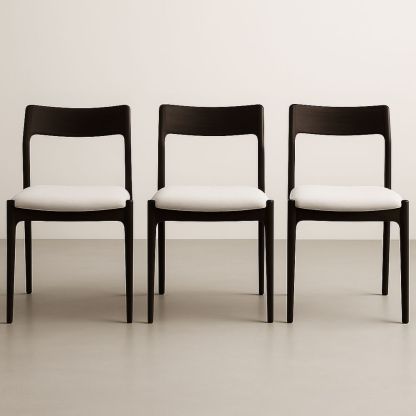 Set di 3 Sedie in Legno e Cotone Bianco