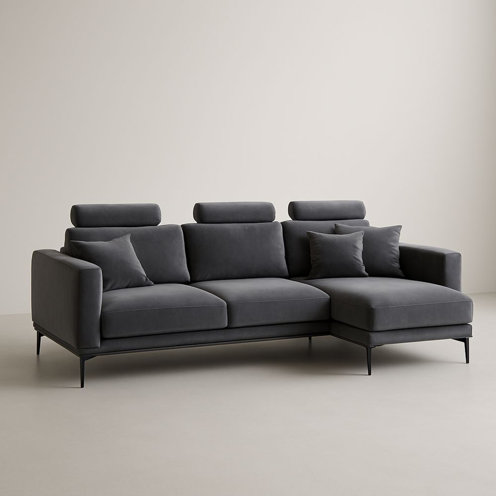 Divano angolare in velluto grigio