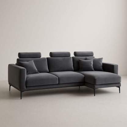 Divano angolare in velluto grigio