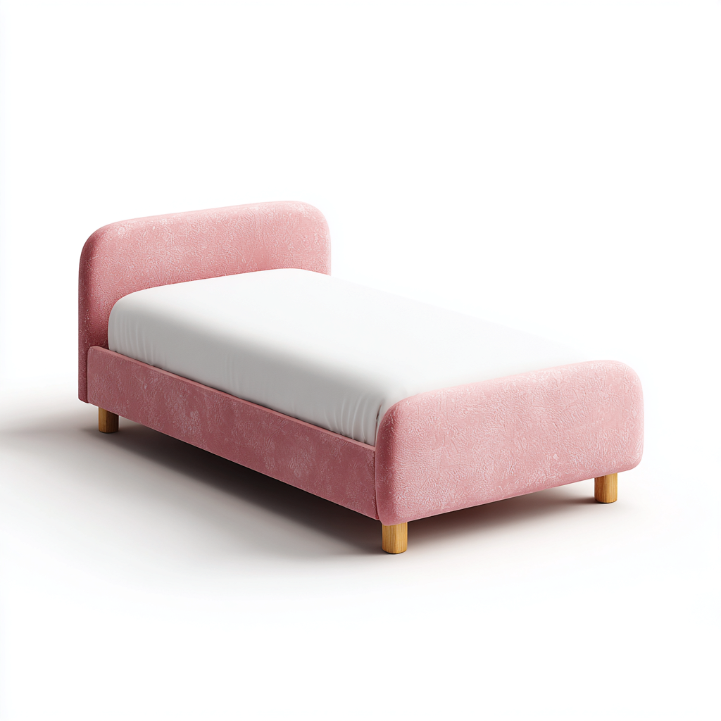 Lit enfant-velours-bois-160x70x75 cm-rose-style moderne-Airyara