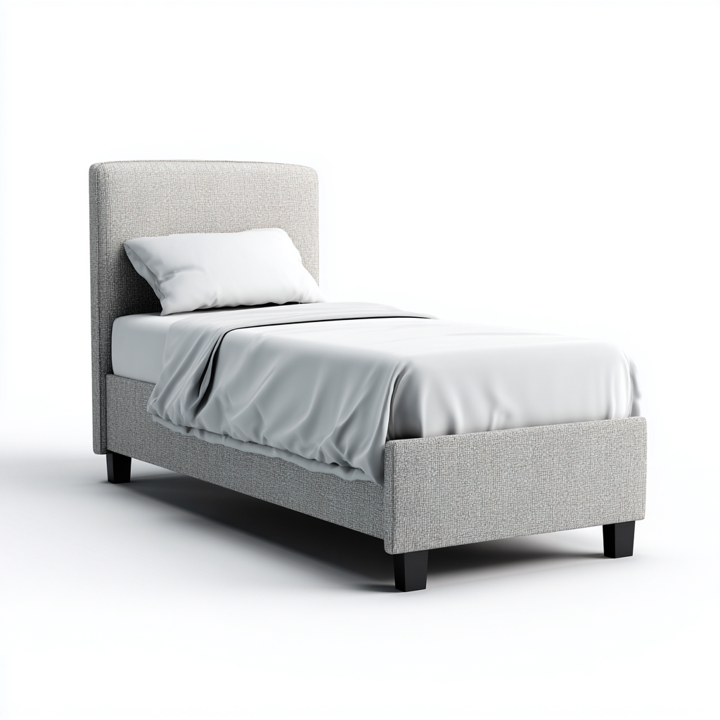 Lit simple-Tissu-Bois-205x101x112 cm-Gris-Design moderne-Airyara