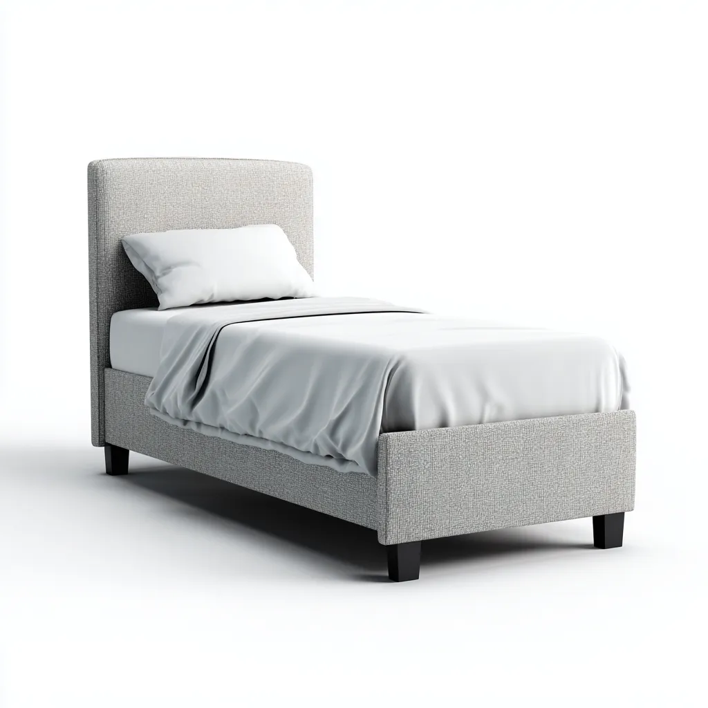 Lit simple-Tissu-Bois-205x101x112 cm-Gris-Design moderne-Airyara