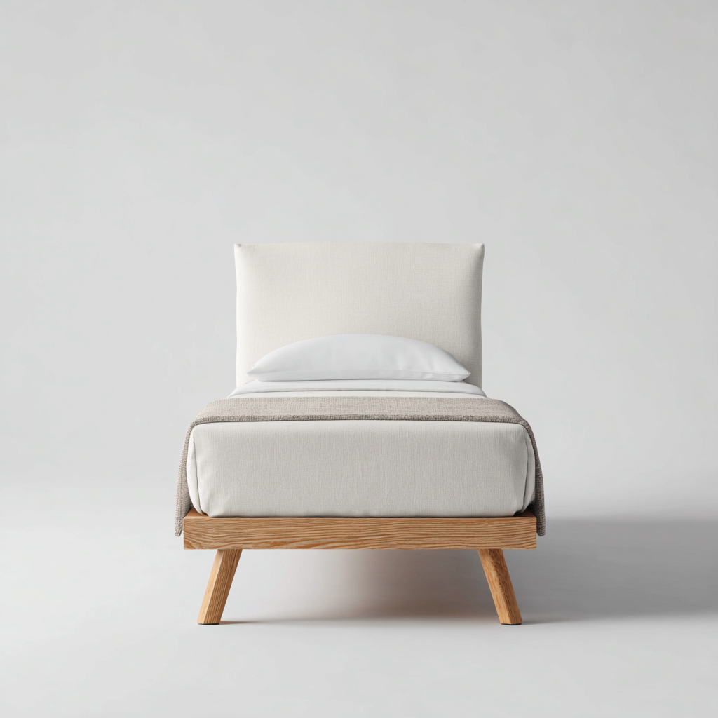 Lit enfant-bois-tissu-140x90x95 cm-beige-bois-style moderne-Airyara