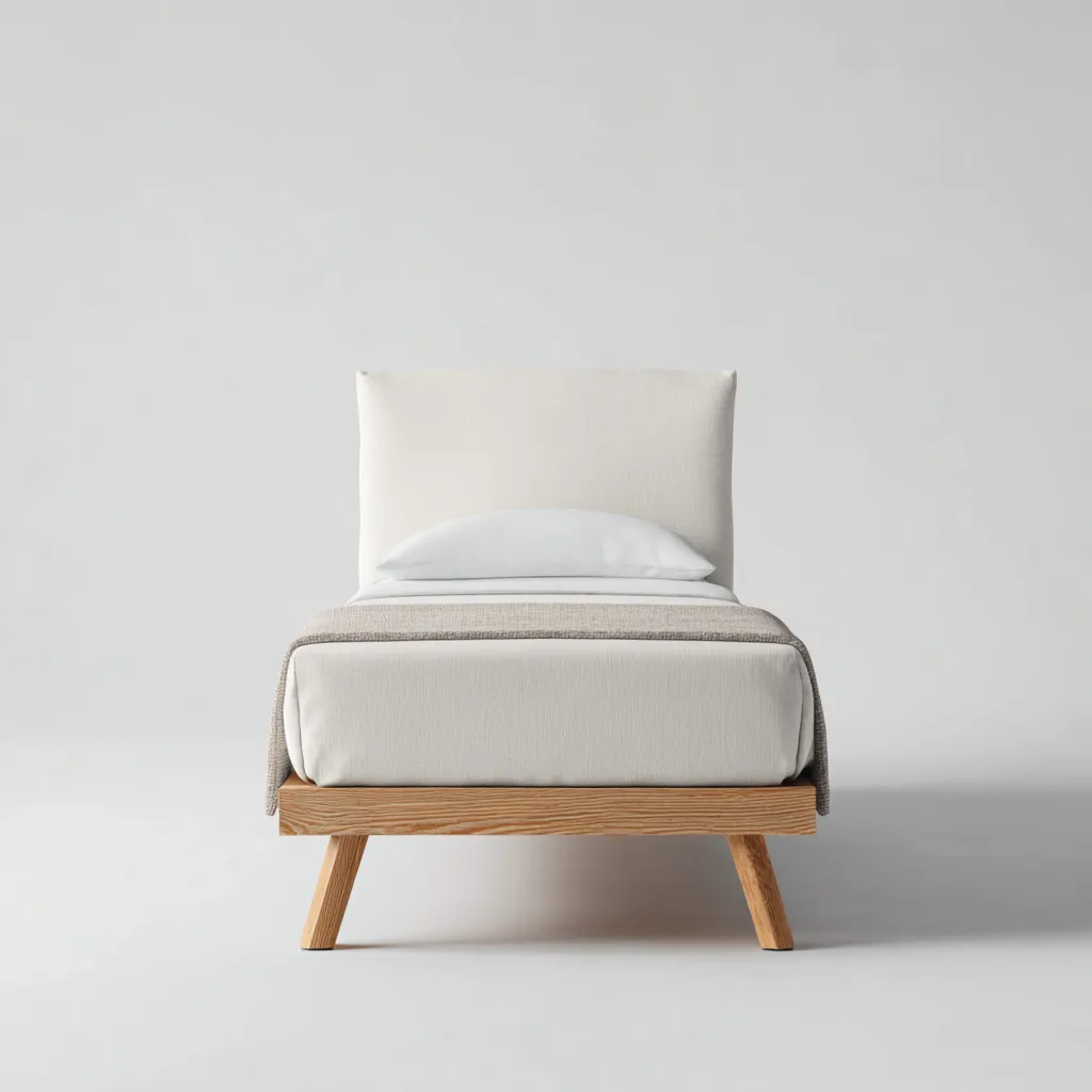 Lit enfant-bois-tissu-140x90x95 cm-beige-bois-style moderne-Airyara