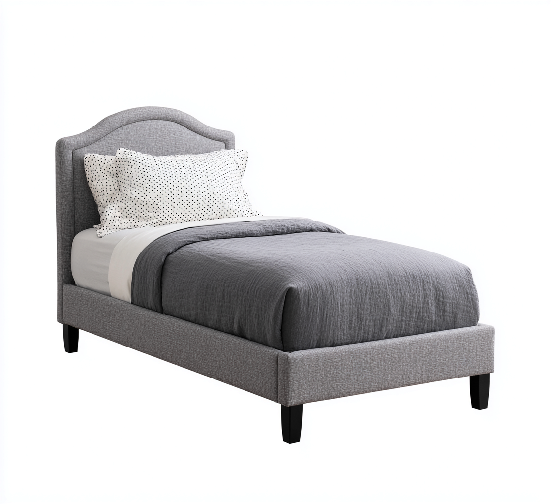 Lit simple-Tissu-Bois-206x103x113 cm-Gris-Design moderne-Airyara