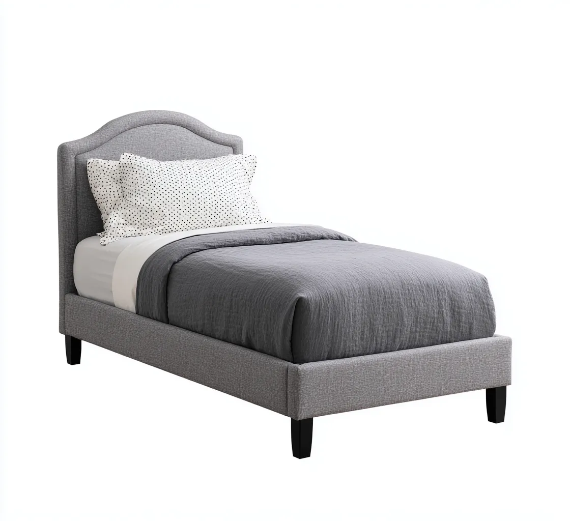 Lit simple-Tissu-Bois-206x103x113 cm-Gris-Design moderne-Airyara