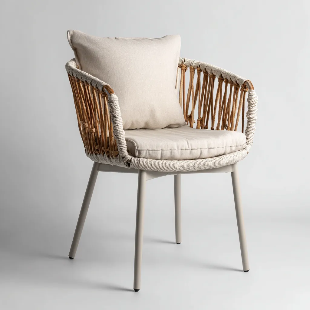 Chaise de jardin-rotin-métal-tissu-66x62x87 cm-beige-naturel-style moderne-Airyara