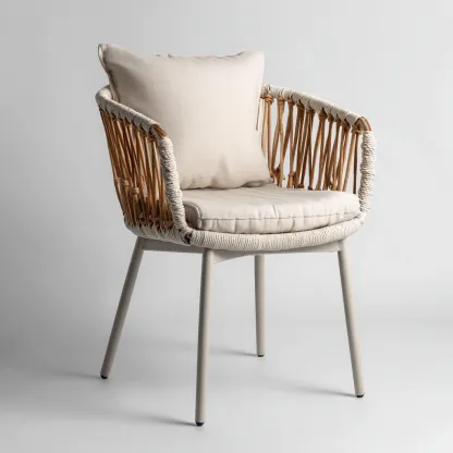 Chaise de jardin-rotin-métal-tissu-66x62x87 cm-beige-naturel-style moderne-Airyara