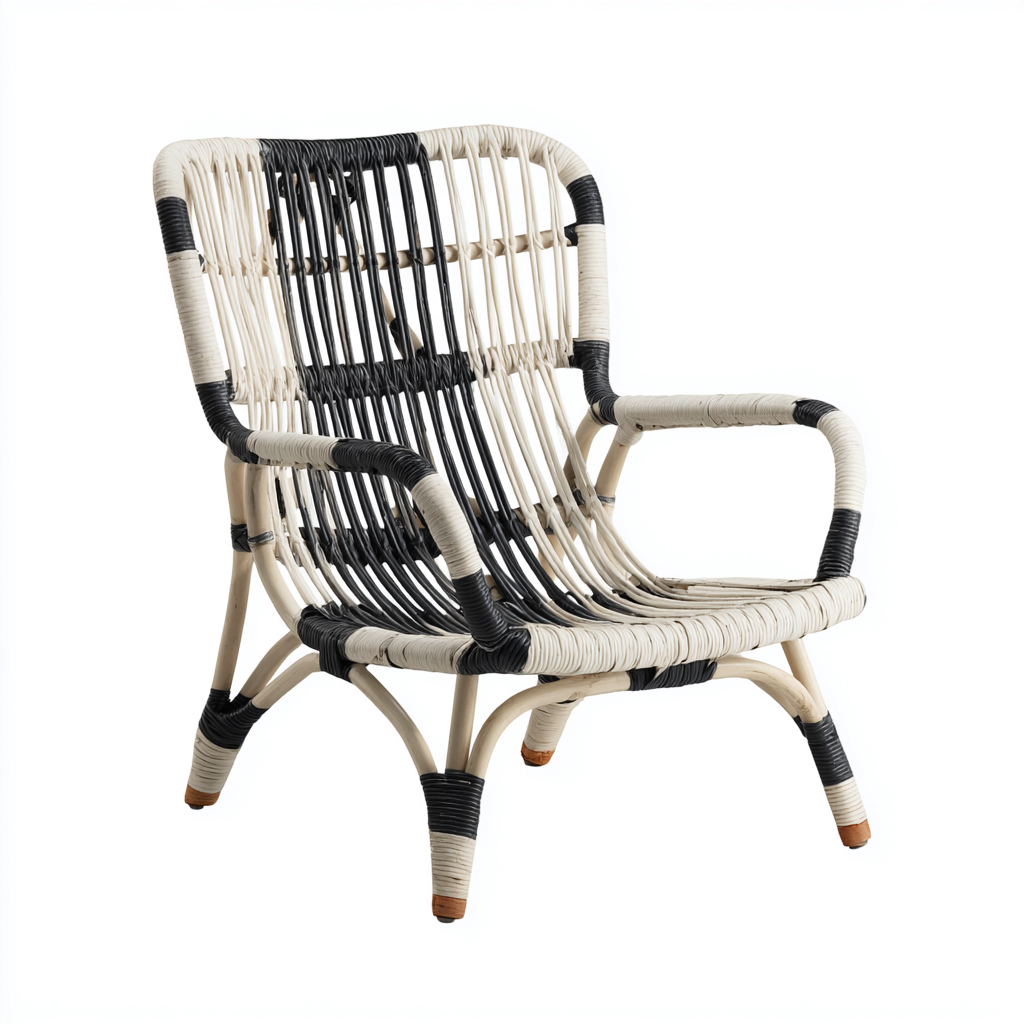 Chaise de jardin-rotin-62x70x88 cm-noir-blanc-style bohème-Airyara
