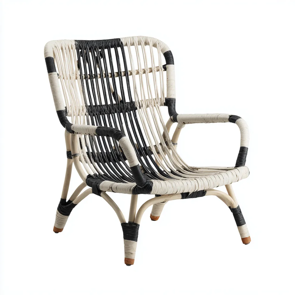 Chaise de jardin-rotin-62x70x88 cm-noir-blanc-style bohème-Airyara