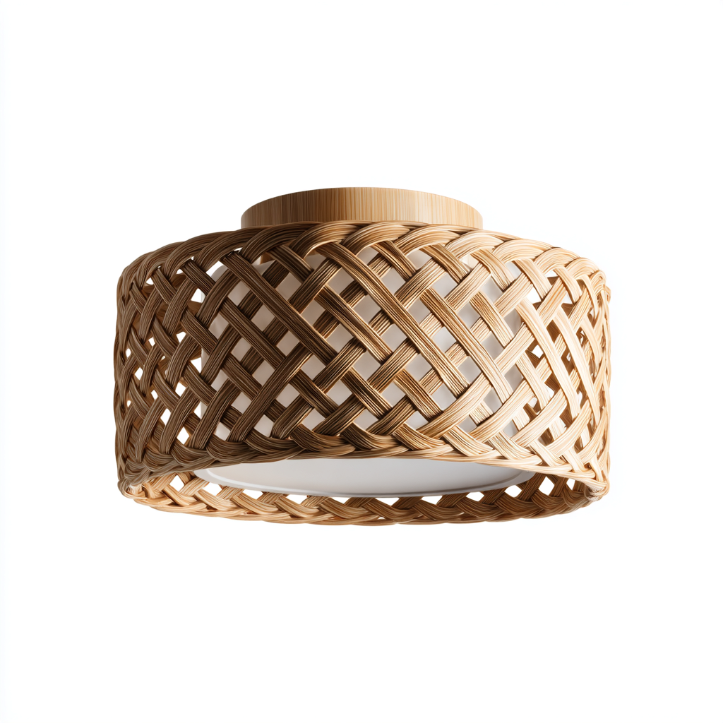 Plafonnier-bois-rotin-30x30x18 cm-beige-style naturel minimaliste-Airyara