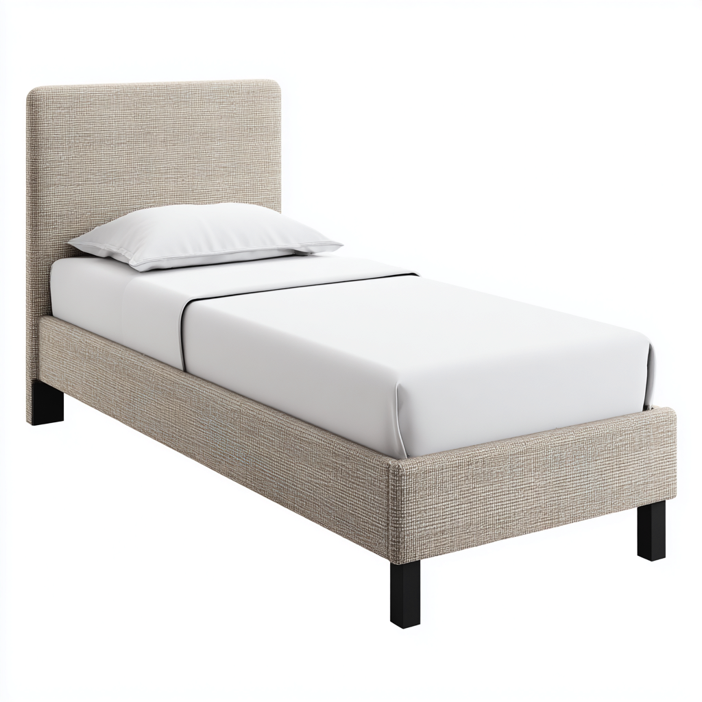 Lit simple-Tissu-Metal-204x100x108 cm-Beige-Design moderne-Airyara