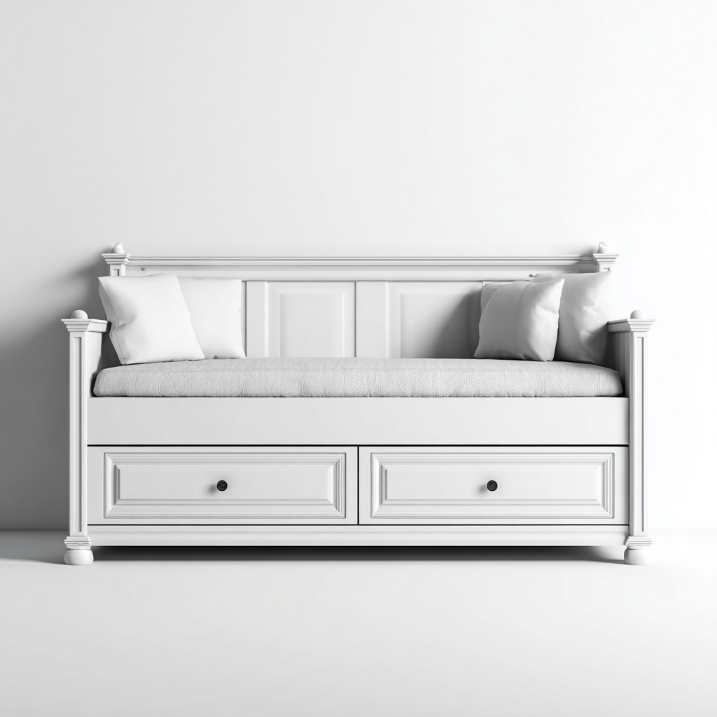 Canapé-lit-Bois-200x95x95 cm-Blanc-Style classique-Airyara
