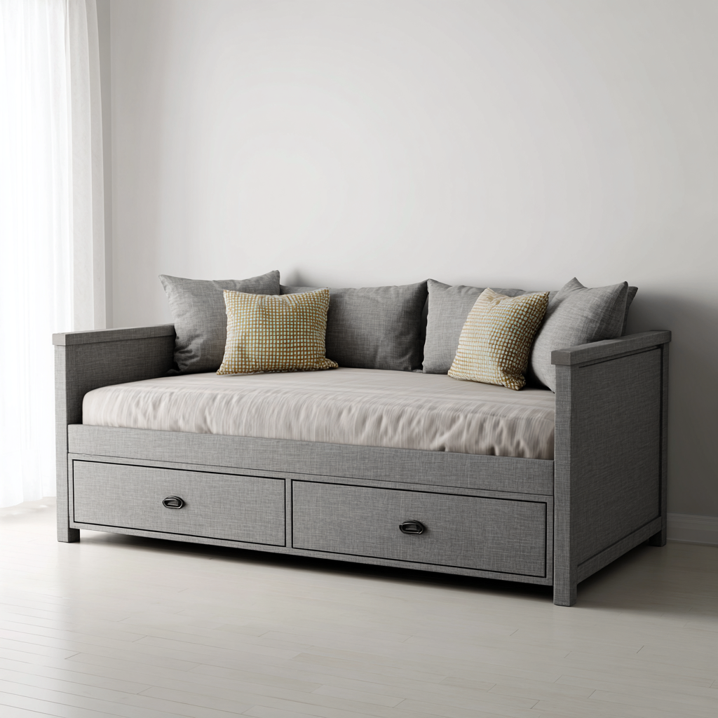 Canapé-lit-Bois-Tissu-200x95x90 cm-Gris-Style moderne-Airyara