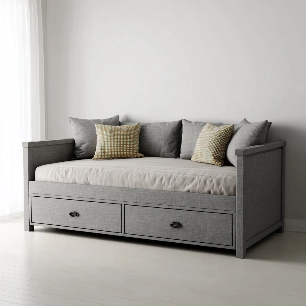 Canapé-lit-Bois-Tissu-200x95x90 cm-Gris-Style moderne-Airyara