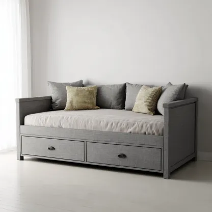 Canapé-lit-Bois-Tissu-200x95x90 cm-Gris-Style moderne-Airyara