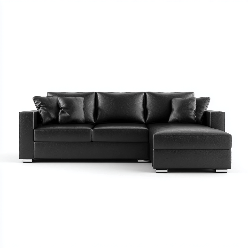 Canapé d'angle-cuir-300x165x82 cm-Noir-Style moderne-Airyara