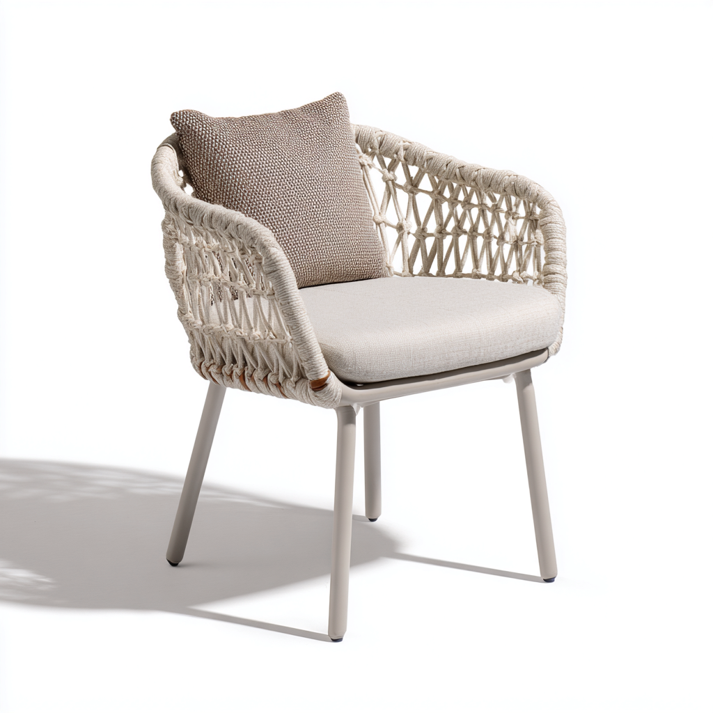 Chaise de jardin-rotin-métal-tissu-67x63x86 cm-beige-naturel-style moderne-Airyara