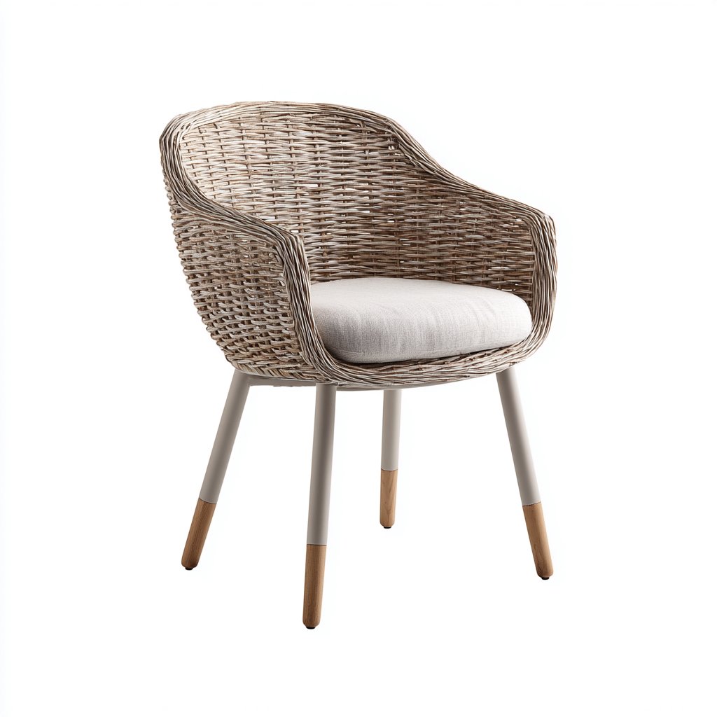 Chaise de jardin-rotin-métal-tissu-65x62x86 cm-beige-naturel-style moderne-Airyara