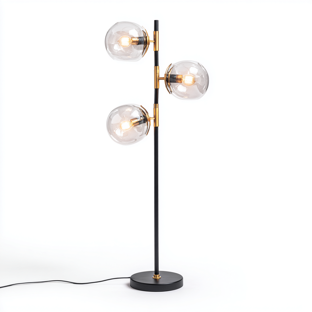 Lampadaire métal-verre 45x32x165 cm - noir-doré-translucide - style moderne-Airyara