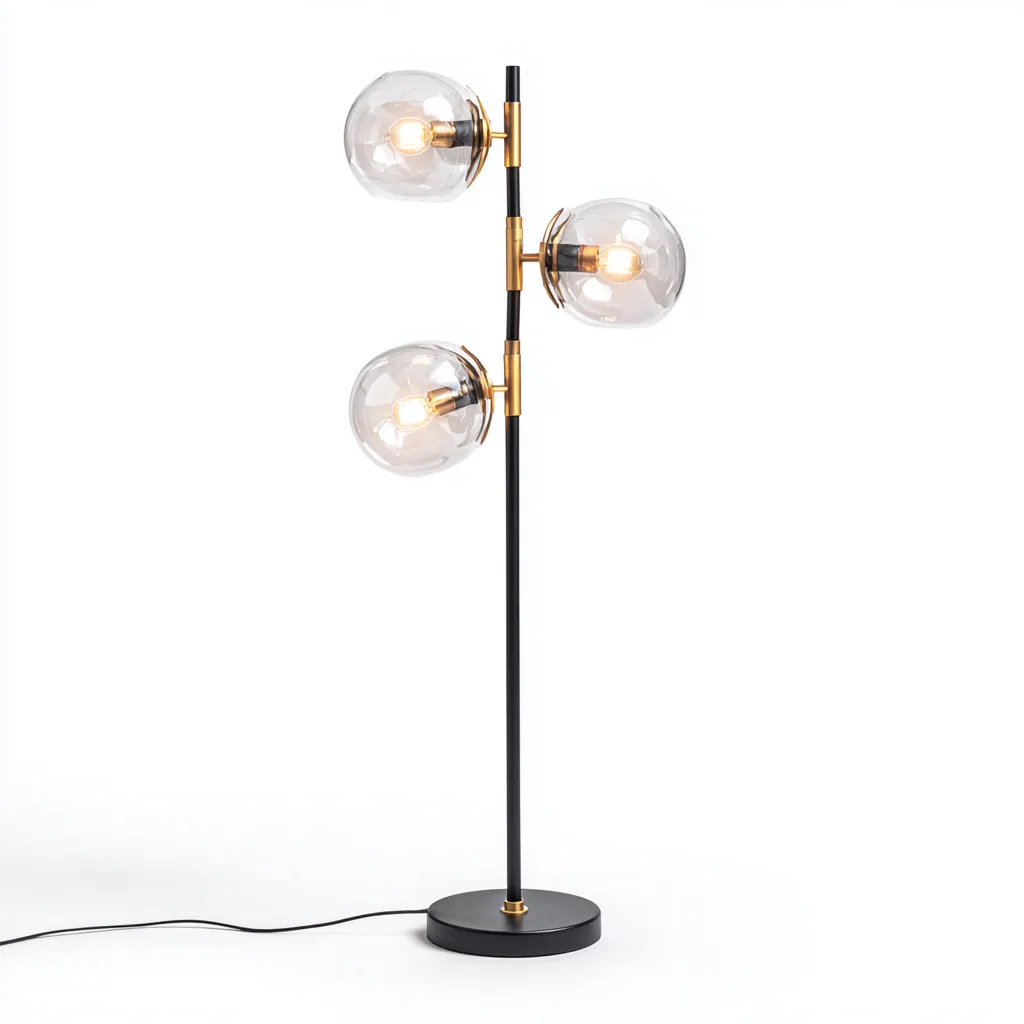 Lampadaire métal-verre 45x32x165 cm - noir-doré-translucide - style moderne-Airyara