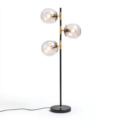 Lampadaire métal-verre 45x32x165 cm - noir-doré-translucide - style moderne-Airyara