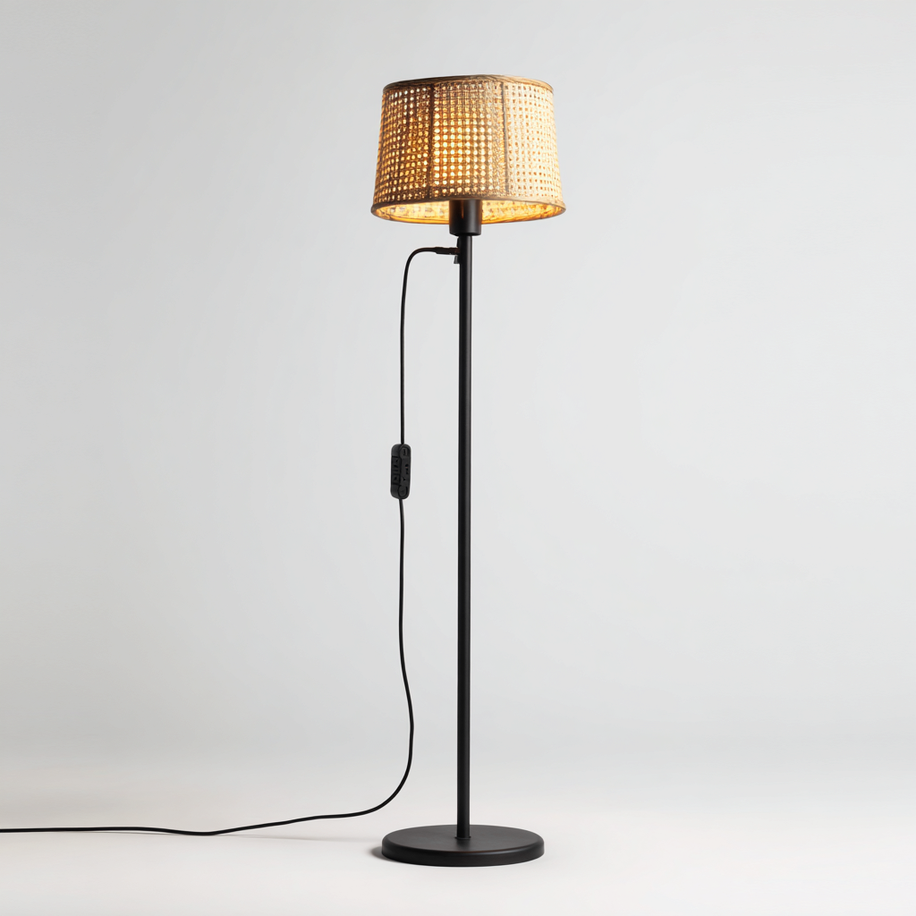 Lampadaire métal-rotin 38x25x162 cm - noir-beige - style moderne-Airyara
