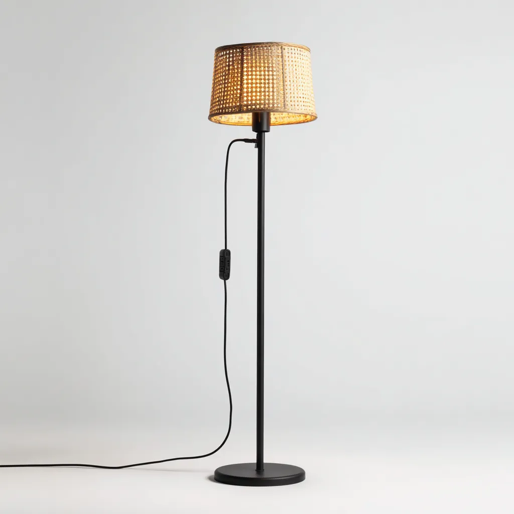 Lampadaire métal-rotin 38x25x162 cm - noir-beige - style moderne-Airyara