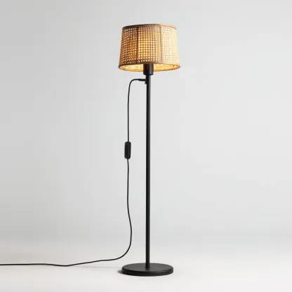 Lampadaire métal-rotin 38x25x162 cm - noir-beige - style moderne-Airyara