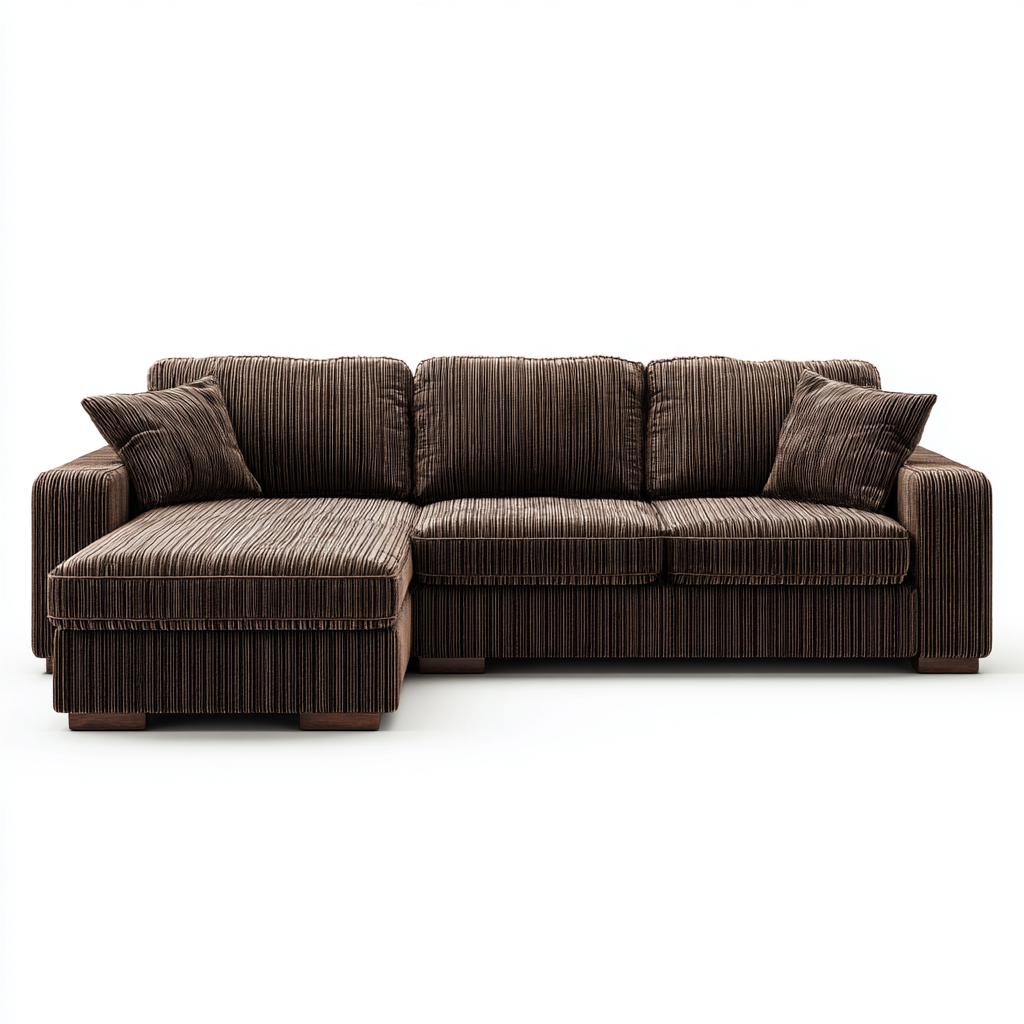 Canapé d'angle - Tissu côtelé - Bois - 281x183x84 cm - Marron - Style moderne-Airyara