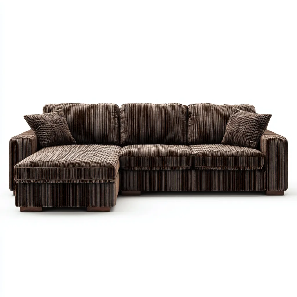 Canapé d'angle - Tissu côtelé - Bois - 281x183x84 cm - Marron - Style moderne-Airyara