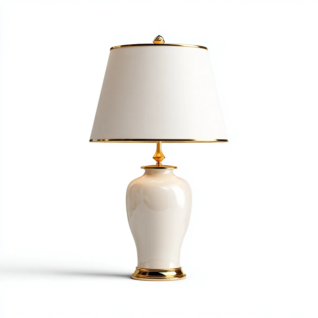 Lampe de table-Céramique-Tissu-Métal-27x27x56 cm-Ivoire-Blanc-Design classique-Airyara