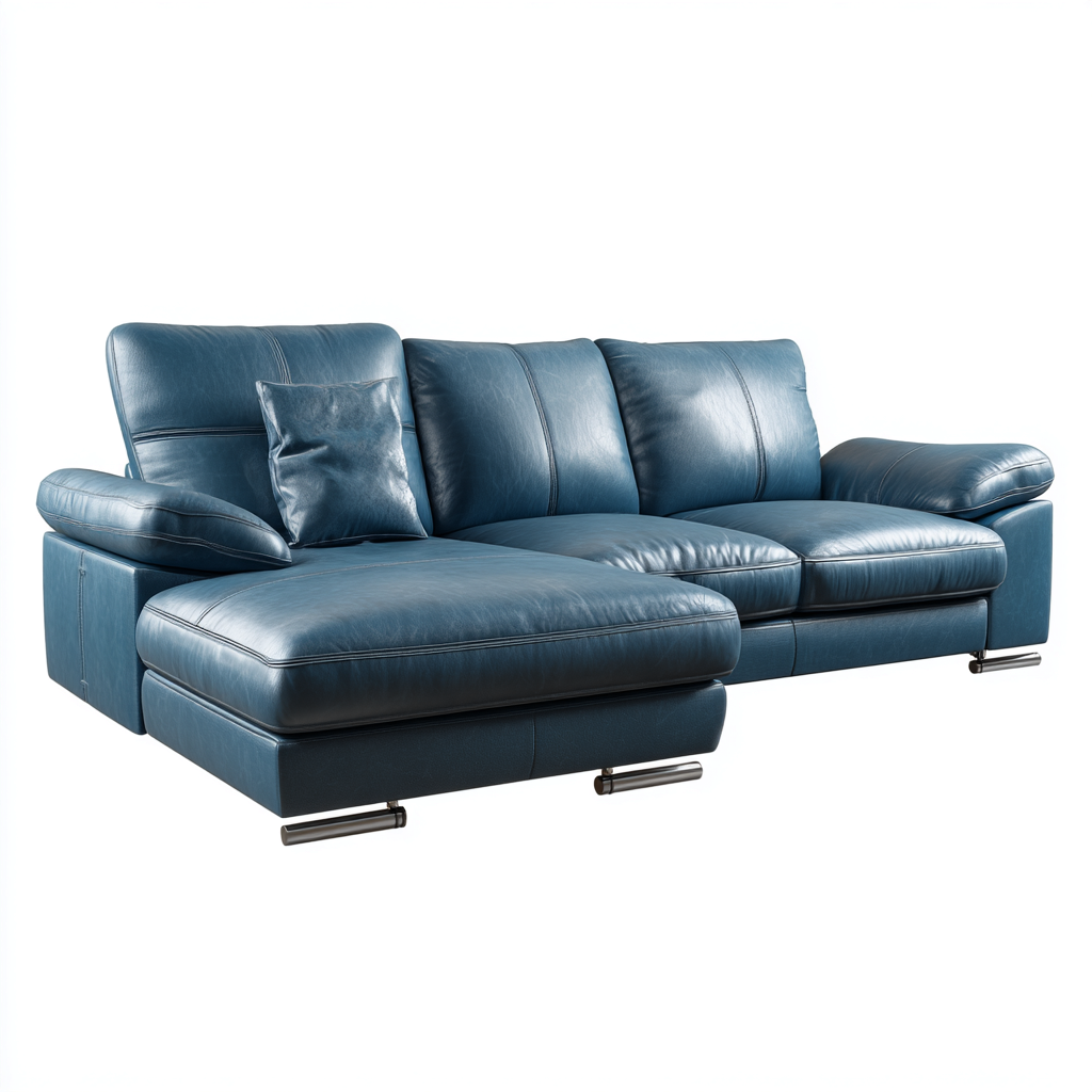 Canapé d'angle-cuir-290x165x90 cm-Bleu-Style contemporain-Airyara