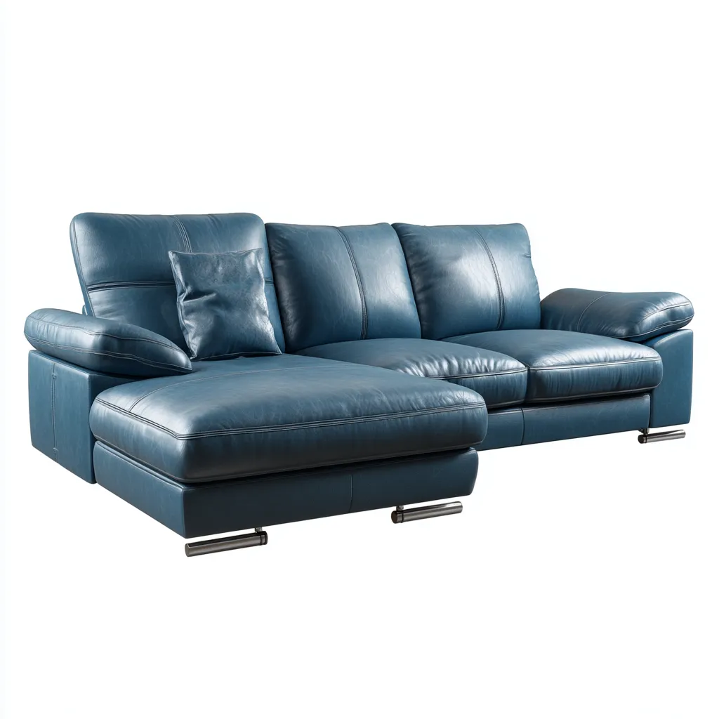 Canapé d'angle-cuir-290x165x90 cm-Bleu-Style contemporain-Airyara