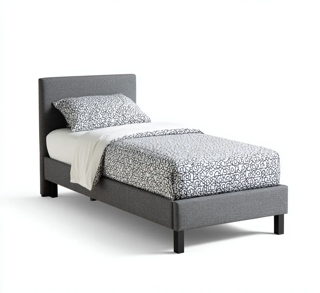 Lit simple-Tissu-Metal-205x101x111 cm-Gris-Design moderne-Airyara