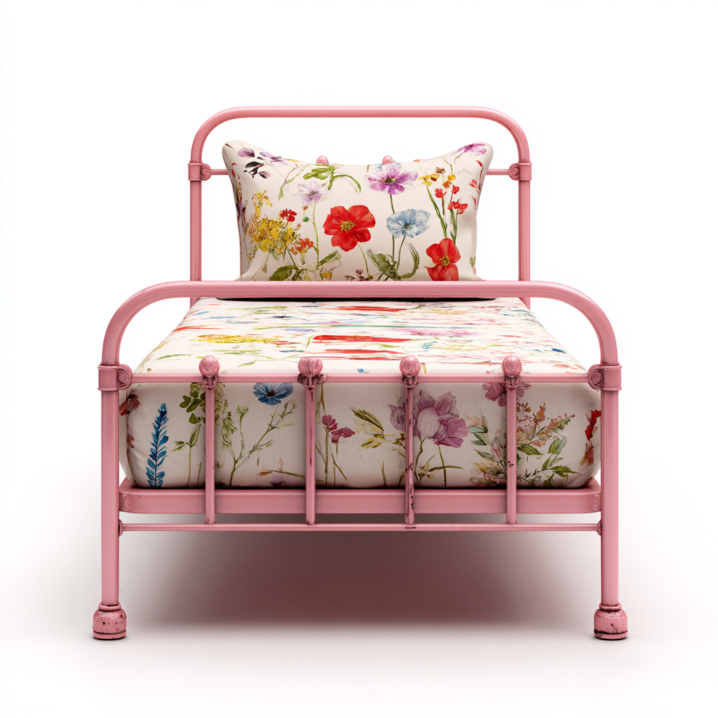 Lit enfant-métal-160x70x75 cm-rose-style floral-Airyara