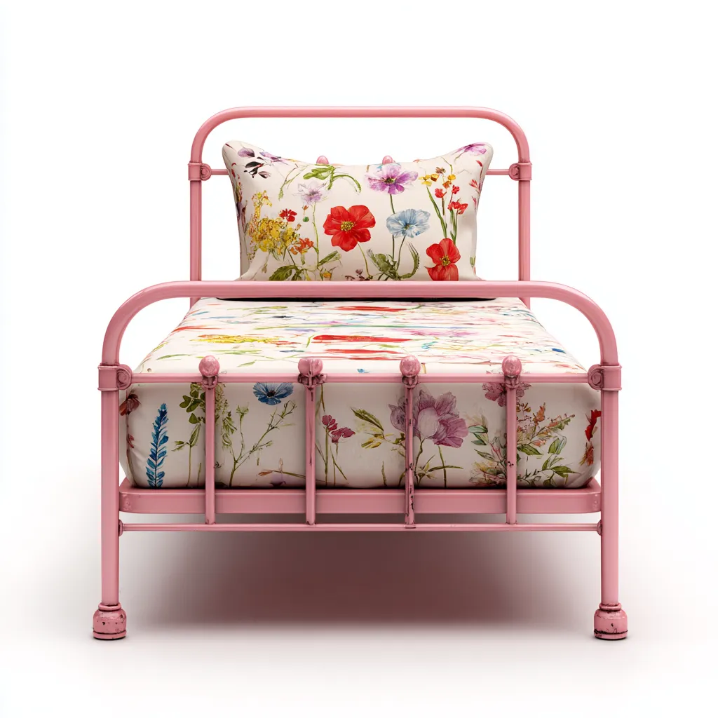 Lit enfant-métal-160x70x75 cm-rose-style floral-Airyara