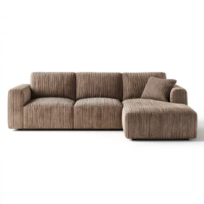 Canapé d'angle - Tissu côtelé - Bois - 291x184x81 cm - Marron - Style moderne-Airyara