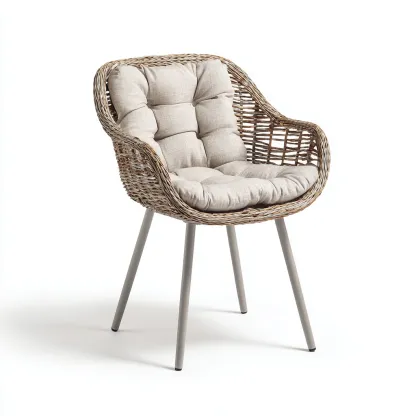 Chaise de jardin-rotin-métal-tissu-63x60x84 cm-beige-naturel-style moderne-Airyara