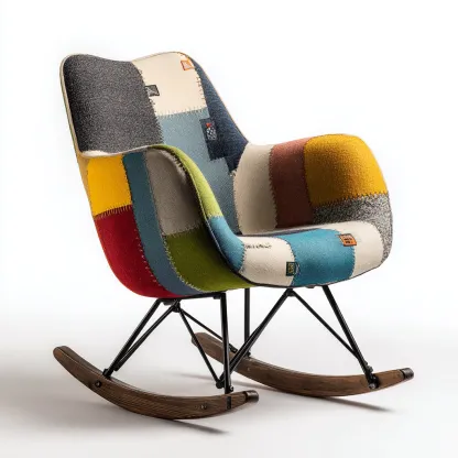 Fauteuil à bascule-tissu-métal-bois-95x77x96 cm-multicolore-style moderne-Airyara